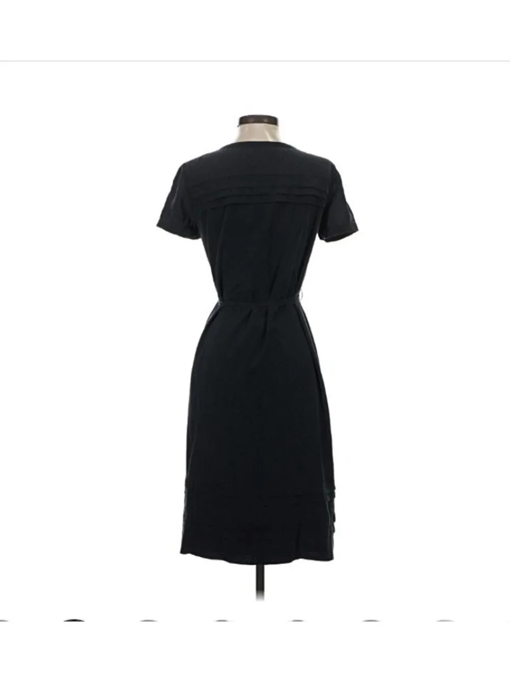Tory Burch Midi Dress 2 Black Velvet Short Sleeve Crew Neck Belted Work Neutral